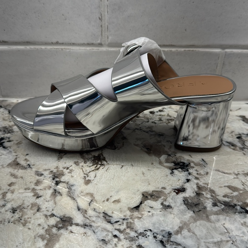NIB Aerosoles Metallic Silver Women's Chunky Slide Sandals - Suze 7 - Picture 5 of 9